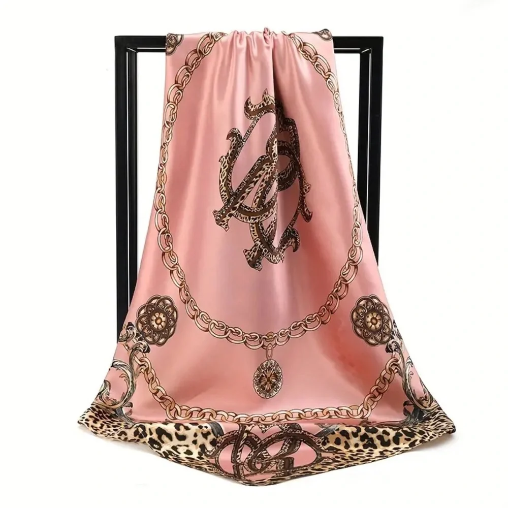 Elle Pink Baroque Leopard Satin Scarf